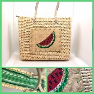 Straw Bag Watermelon Detail